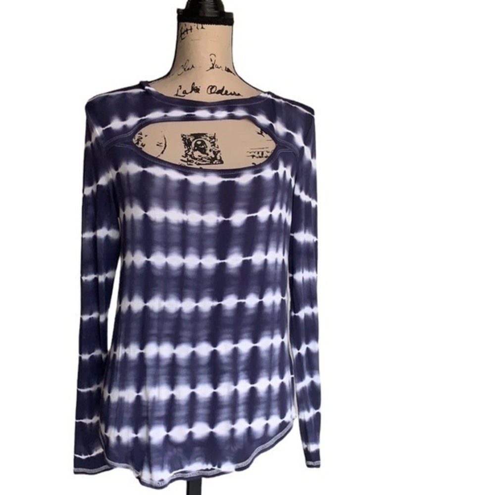 Grayson Threads Blue And White Cut Out Tie Dye Long Sleeve Top